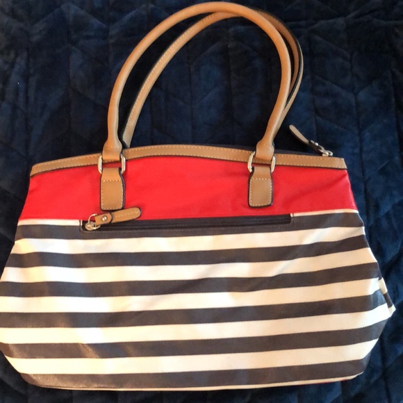 Giani Bernini coated canvas tote 👜 has 4 zipper pockets orange, black and white - Picture 2 of 9